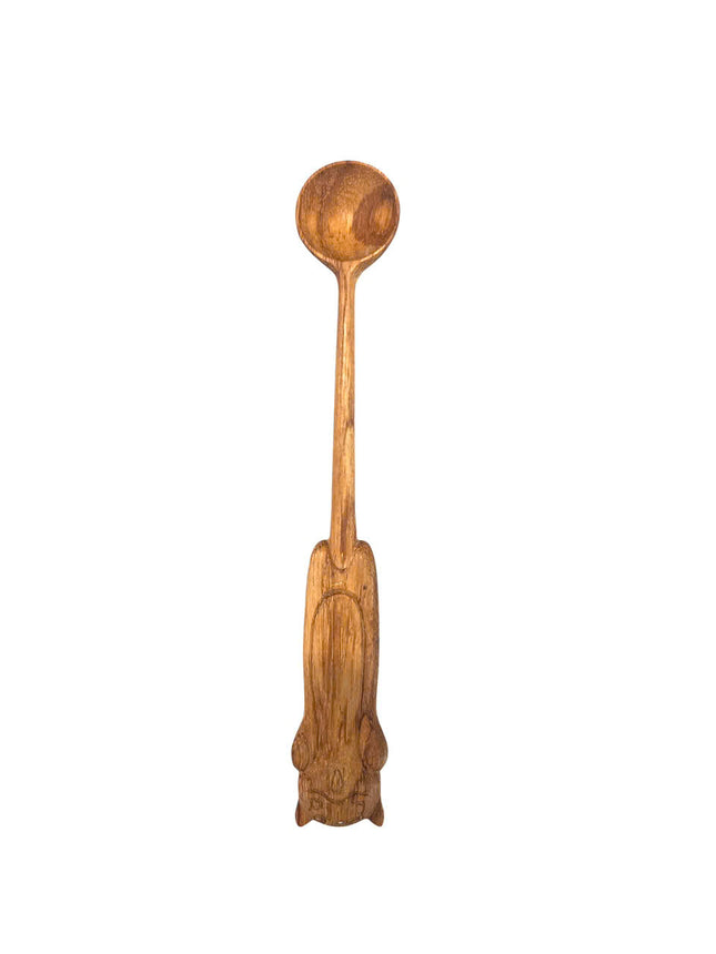 Handcrafted wooden spoon with a cute cat handle for everyday kitchen use.