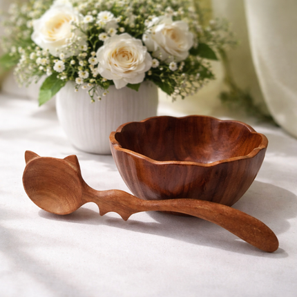 Handmade Wooden Spoon - Handcrafted Cat Shaped Wooden Spoon (SPN 24)