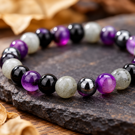 Amethyst & Moonstone Natural Stone Bracelet approx 18–18.5 cm