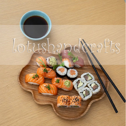 Ash wood cloud shape serving plate that is safe for everyday food use and healthy living.