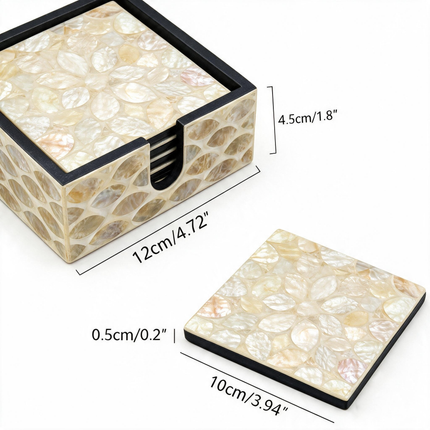 Style your favourite coffee mugs, teacups, or drinking glasses with these elegant shell mosaic coasters for a sophisticated everyday table setting.