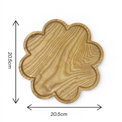 Cosmos flower shaped wooden serving platter for coffee, desserts, snacks, and cozy table decor.