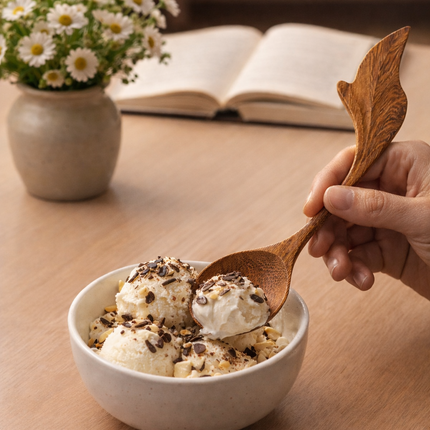 Handmade floating leaf wooden spoon is safe for users and comfortable for everyday use.