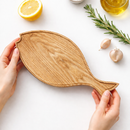 Wooden fish serving tray for decor adds charm and warmth to any dining space.