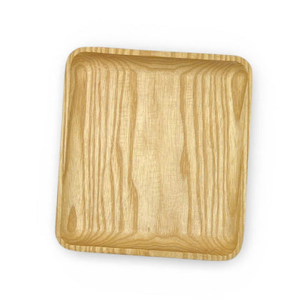 Cute handcarved ashwood square serving plate for cozy coffee moments and elegant home dining.