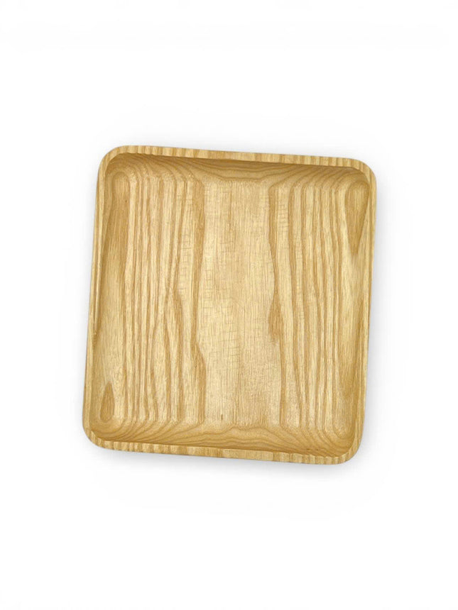Cute handcarved ashwood square serving plate for cozy coffee moments and elegant home dining.