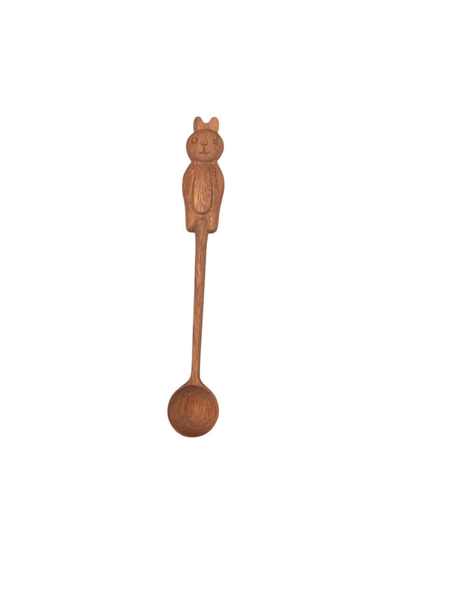 This handcrafted wooden spoon features a cute bunny handle, adding charm to any kitchen setting.