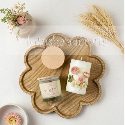 Cosmos flower shaped wooden serving platter for coffee, desserts, decor, and everyday home organization.