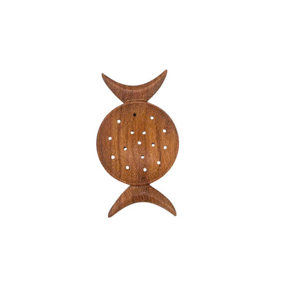 Handcrafted wooden crescent moon magic strainer for tea, sensory play, and daily use.