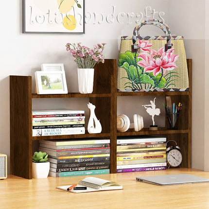 Handmade woven seagrass tote bag with elegant hand-painted lotus design.
