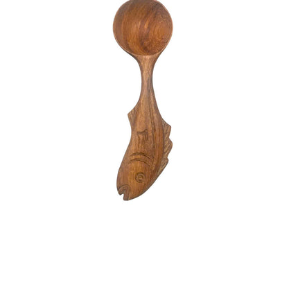 Handmade cute hand carved wooden fish spoon in a compact size, perfect for everyday use and gifting.