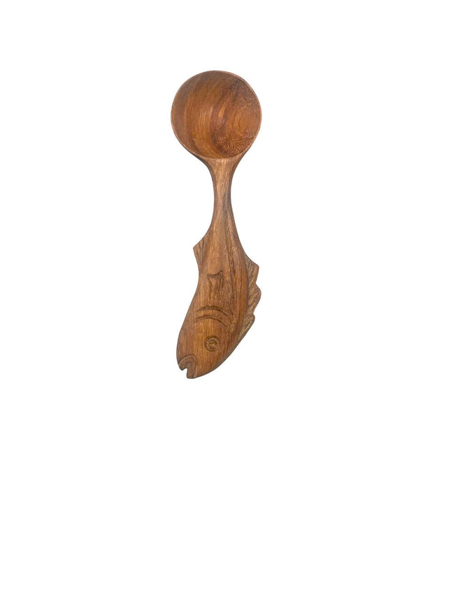 Handmade cute hand carved wooden fish spoon in a compact size, perfect for everyday use and gifting.
