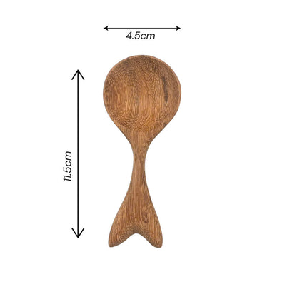 Handcrafted fishtail shaped small wooden spoon in a perfect size for everyday kitchen use daily.