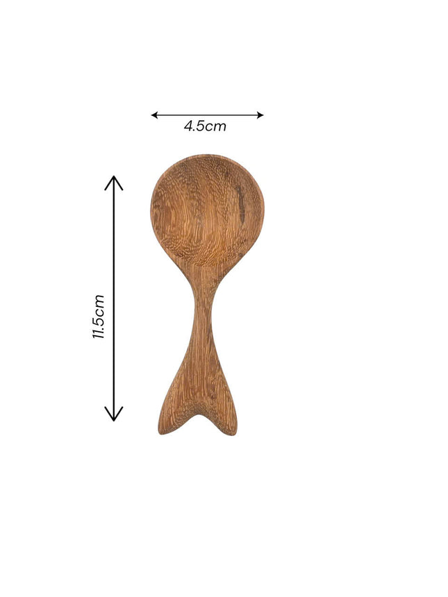Handcrafted fishtail shaped small wooden spoon in a perfect size for everyday kitchen use daily.