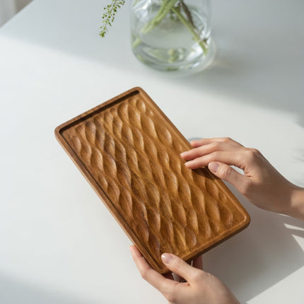 Flowing wave wooden serving tray board with an artistic and elegant handcrafted design.