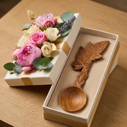 Cute ivy leaf hand carved wooden spoon is a luxurious and elegant gift choice.