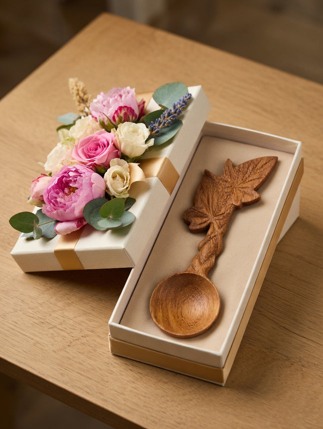 Cute ivy leaf hand carved wooden spoon is a luxurious and elegant gift choice.
