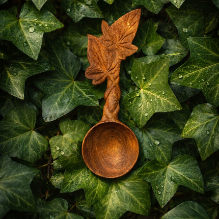 Cute ivy leaf hand carved wooden spoon is durable and made to last over time.