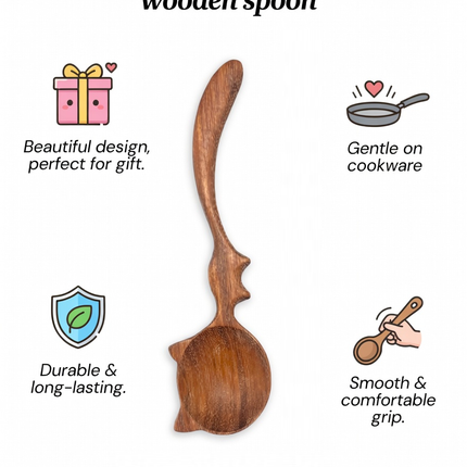 Handmade cat shaped wooden spoon is a cute and thoughtful gift for any kitchen lover.