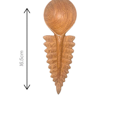 Handmade handcrafted wooden fern leaf spoon with cute design and perfect size for dessert coffee and everyday use.