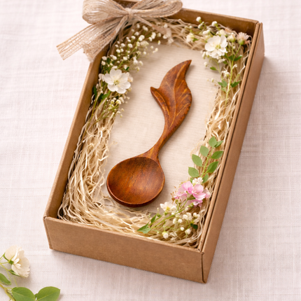 Floating leaf wooden spoon makes a thoughtful gift, bringing natural beauty and warmth to everyday moments and simple living spaces.