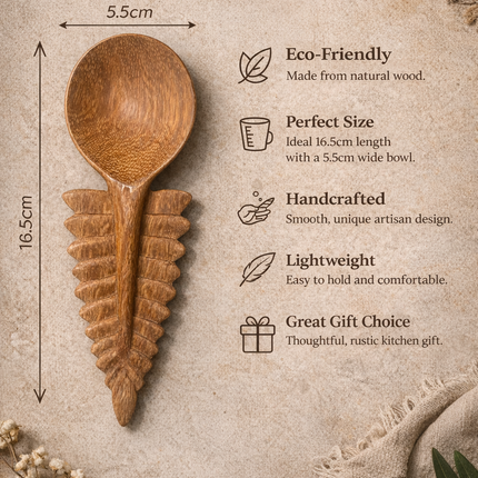 Handcrafted fern leaf wooden spoon features a cute design and practical size perfect for daily use and home decor.