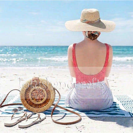 Cute vintage round rattan crossbody bag with unique handcrafted natural woven style for everyday use.