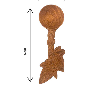 Cute ivy leaf hand carved wooden spoon with a perfectly sized design for everyday use.