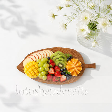 The redwood leaf serving tray with a handle is highly versatile for many everyday uses.