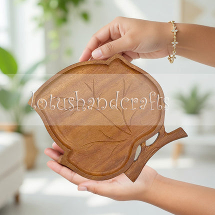 Redwood leaf shaped serving tray with durable craftsmanship for serving, decorating, and everyday use.