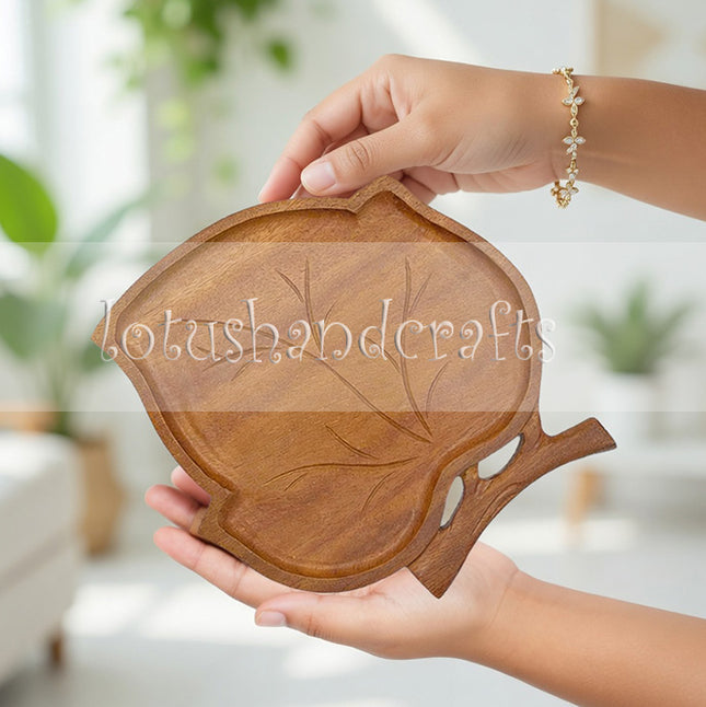 Redwood leaf shaped serving tray with durable craftsmanship for serving, decorating, and everyday use.