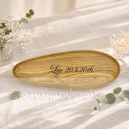 Cute ashwood oval serving platter and tray with custom engraved name for meaningful gifting.