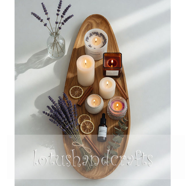 Flatlay of a handcrafted ashwood oval serving platter and tray for elegant everyday living.