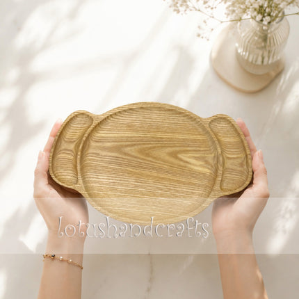Handcarved chibi puppy shape wooden serving tray with high durability and charming design.