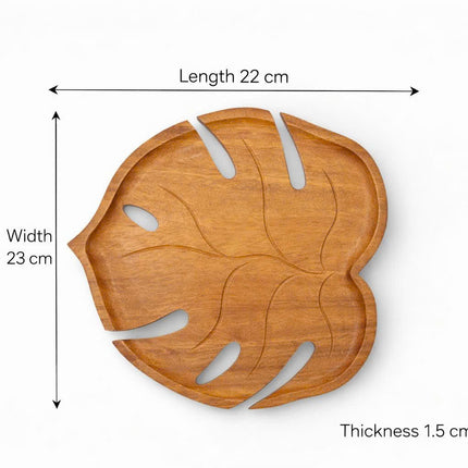 Cute redwood Monstera serving tray with a natural wood finish and practical everyday size.