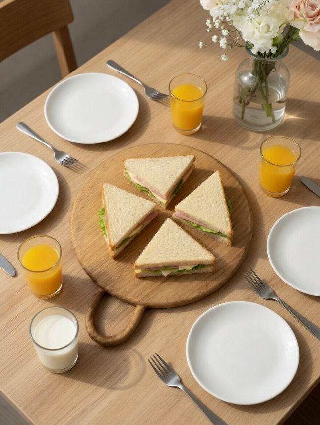Round wood cutting board with loop handle offers many practical and versatile uses.