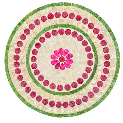 Mother of Pearl Round Green Pink Floral Mosaic Inlay Charger Plate by Lotushandcrafts. 