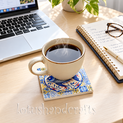 Display this charming square coaster on your coffee table or reading nook to brighten your space with colourful folk-art-inspired details.