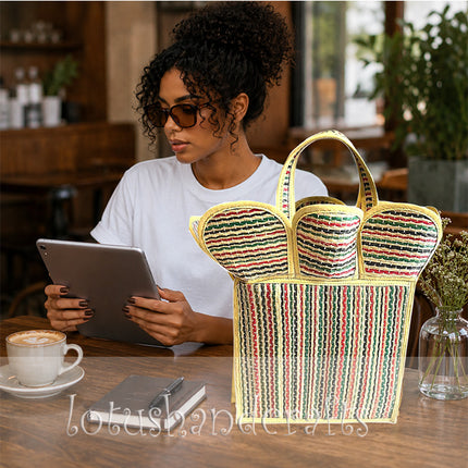 Handwoven seagrass flower petal handbag, cute and handmade.