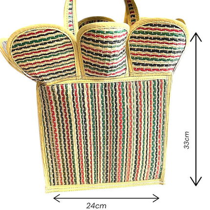 Handwoven seagrass flower tote bag, cute handmade design.