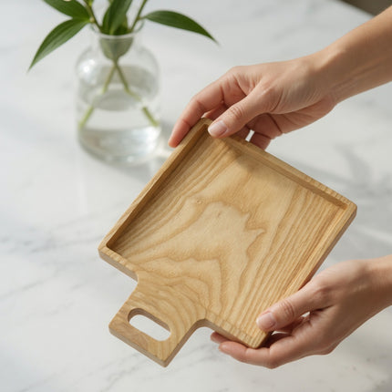 Wooden spalted maple square cutting board crafted from ashwood for everyday use.