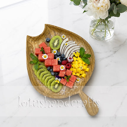 Cute Tulip Bud ashwood serving tray with handle, safe for users and perfect for daily serving.