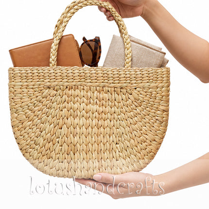Handmade cute and stylish petite water hyacinth woven tote bag.