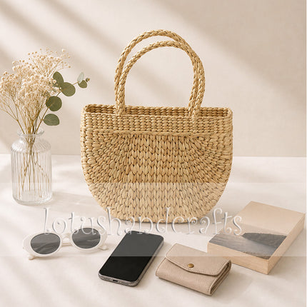 Handmade stylish petite water hyacinth woven tote bag.