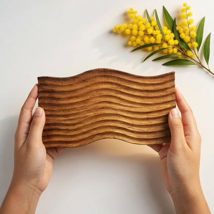 Handcrafted Wave Carved Wooden Serving Board & Cheese Tray by Lotushandcrafts