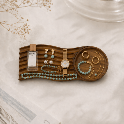 Wavy nest solid wood serving tray designed by Lotushandcrafts with elegant craftsmanship.