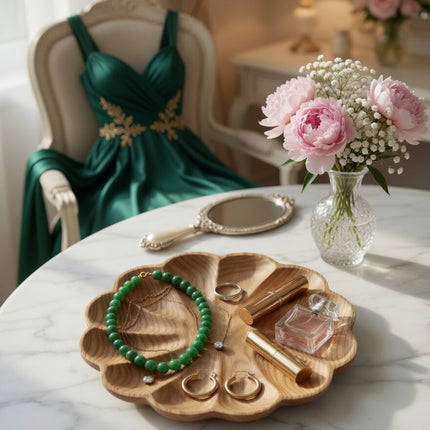 Handcrafted wooden flower shaped serving plate perfect gift for home dining and decor.