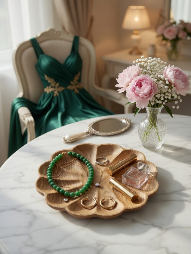 Handcrafted wooden flower shaped serving plate perfect gift for home dining and decor.