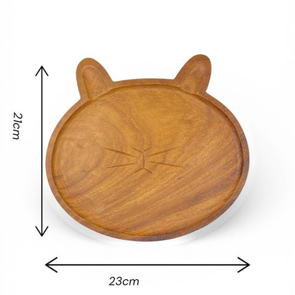 Handcrafted wooden cat shaped plate with a perfect size for everyday use.