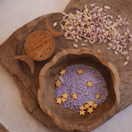 Handcrafted wooden crescent moon magic strainer offers many practical and versatile everyday uses.